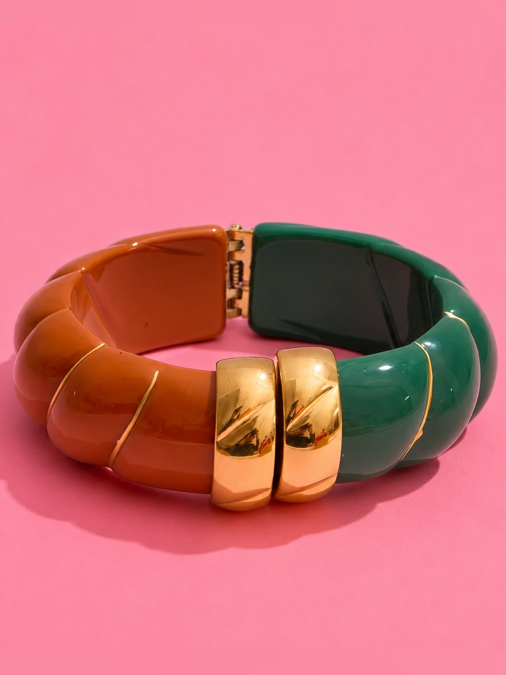 Modern Amber Green Hinged Bangle Bracelet